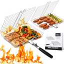 Nesting Grill Baskets, 2pcs Grilling Baskets for Outdoor with Removable Handle, Stainless Steel BBQ Camping Cooking Accessories Tools for Fish, Vegetable, Shrimp - Gifts for Men Dad Husband