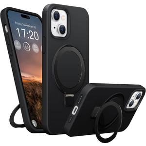 Soft Liquid Silicone Case for iPhone 13/14 with Magnetic Invisible Stand, Military Grade Shockproof Protection, Anti-Scratch Microfiber Lining Covers for iPhone 14/13, Black