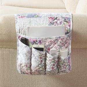 Brilliant Sunshine Rose Toile Couch Sofa Armrest 5 Pockets Organizer, Slip Resistant Recliner Armchair Caddy, Washable Remote Controls Holder, Storage for Magazine, Tablet, iPad, 3513", Blue Pink