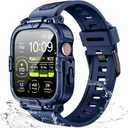 Dsytom Waterproof Case with Band Compatible for Apple Watch Band 46mm 45mm 44mm 42mmS10 41mm 40mm for Men,Rugged Smartwatch Strap with Built-in Tempered Glass Screen Protector for iWatch Series 10/9/8/7/6/5/4/SE/SE2 (Dark Blue)