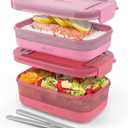 Ello 2-Pack Lunch Stack Plastic Food Storage Container Bento Box with Airtight, Leak-Proof Locking Plastic Lids and Silicone Base, BPA-Free, Freezer, Microwave, and Dishwasher Safe (2 & 3 Cup,)