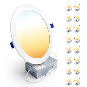 Ensenior 16 Pack 8 Inch LED Recessed Ceiling Light, Dimmable, 2700K-5000K 5CCT, 1600LM 18W 120V, High Brightness Canless Wafer Downlight - ETL&FCC&IC
