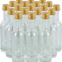 50 ml (1.7oz) 24 Pack, Mini Small Glass Bottles With Leak Proof Air Tight Gold Caps, Aluminum Lids, For Liquor Wine Alcohol Ginger Shots SamplesTequila