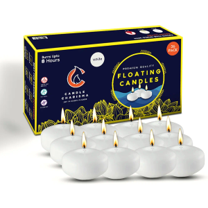 Candle Charisma White Floating Candles 3 Inch (Set of 36) – 8-Hour Dripless, Smokeless Burn with Natural Flickering Flame – Perfect for Weddings, Centerpieces, Pool Nights & Special Events