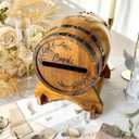 OurWarm Wooden Wedding Card Box for Party with Base, Brown Whiskey Barrel Gift Card Box Holder for Cards Envelops and Money, Rustic Wedding Decor for Graduation Baby Shower Birthday Party