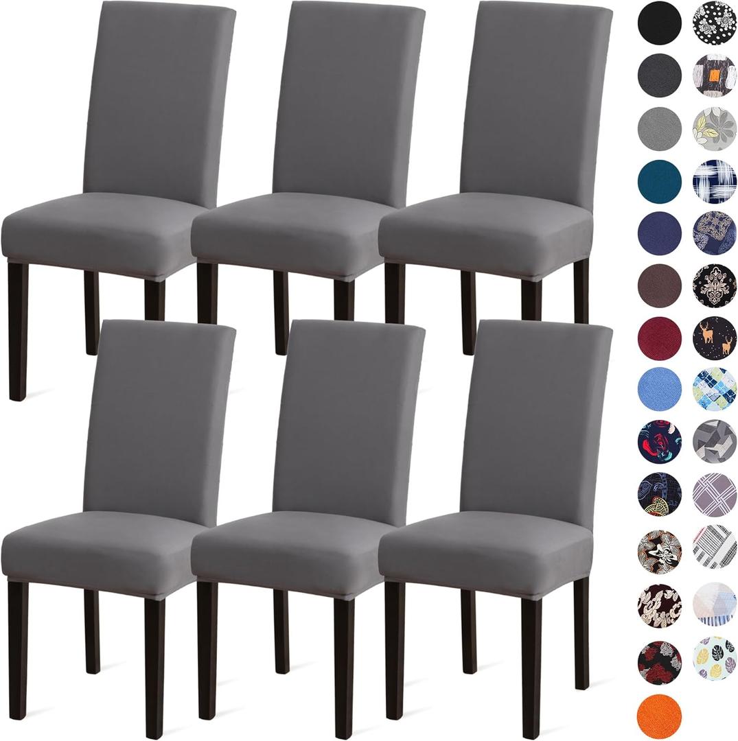 Sufdari Dining Chair Covers,Kitchen Chair Cover,Parsons Chair Slipcover,Spandex Chair Protectors for Dining Room Stretch Chairs Cover Set of 6 -Gray