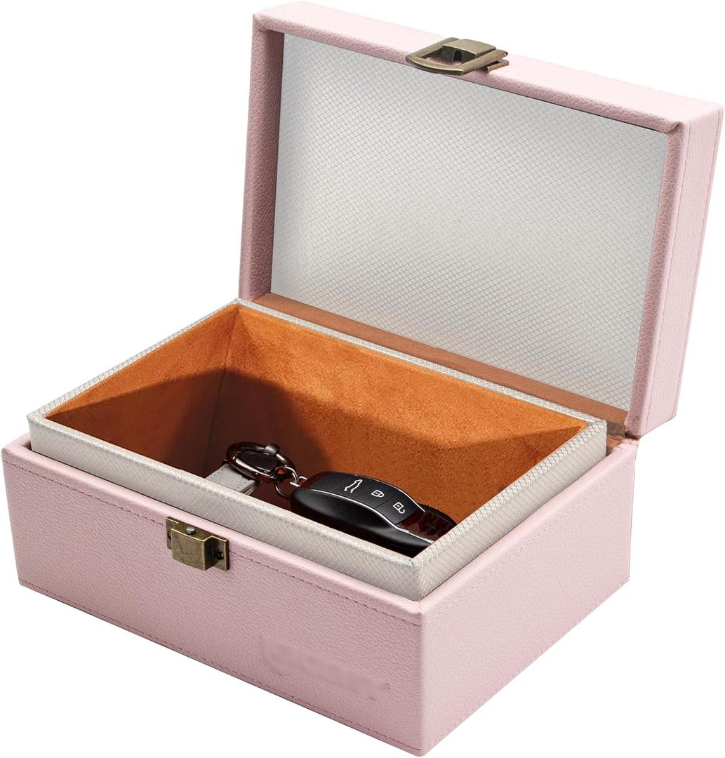 Faraday Box for Car Keys, Faraday Key Fob Protector Box, Anti Theft Car Keys Faraday Cage, Keyless Entry Protector Faraday Pouch for Key fob, RFID Signal Blocking Box(Pink,S)