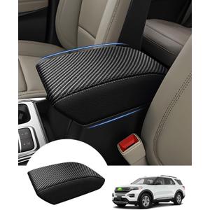Autorder Center Console Cover for Ford Explorer 2020-2026 Accessories Armrest Cover Carbon Fiber Anti-Scratch Middle Console Pad Leather Armrest Protector