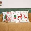 CaliTime Christmas Throw Pillow Covers Decorative 18 X 18 Inches Set of 4 Cozy Fleece Trees Deers Car Snowflakes Cushion Cases for Couch Sofa Bed Living Room Farmhouse Christmas Red Green
