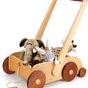 Woodtoe Wooden Baby Walker, Adjustable Speed Anti-Rollover Push Walker Toy for Babies Learning to Walk, Natural Wood Toddler Push and Pull Toys Wagon Christmas Toy for Boy Girl 12 3, 1st Birthday Gift