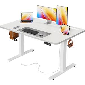 Huuger Electric Standing Desk with Power Outlets and USB-C Port, 47 X 24 Inch Height Adjustable Desk, Sit Stand Desk for Home Office, Computer & Gaming Desk with 4 Presets, Stable Steel Frame, White, 47.2 x 23.6 inch