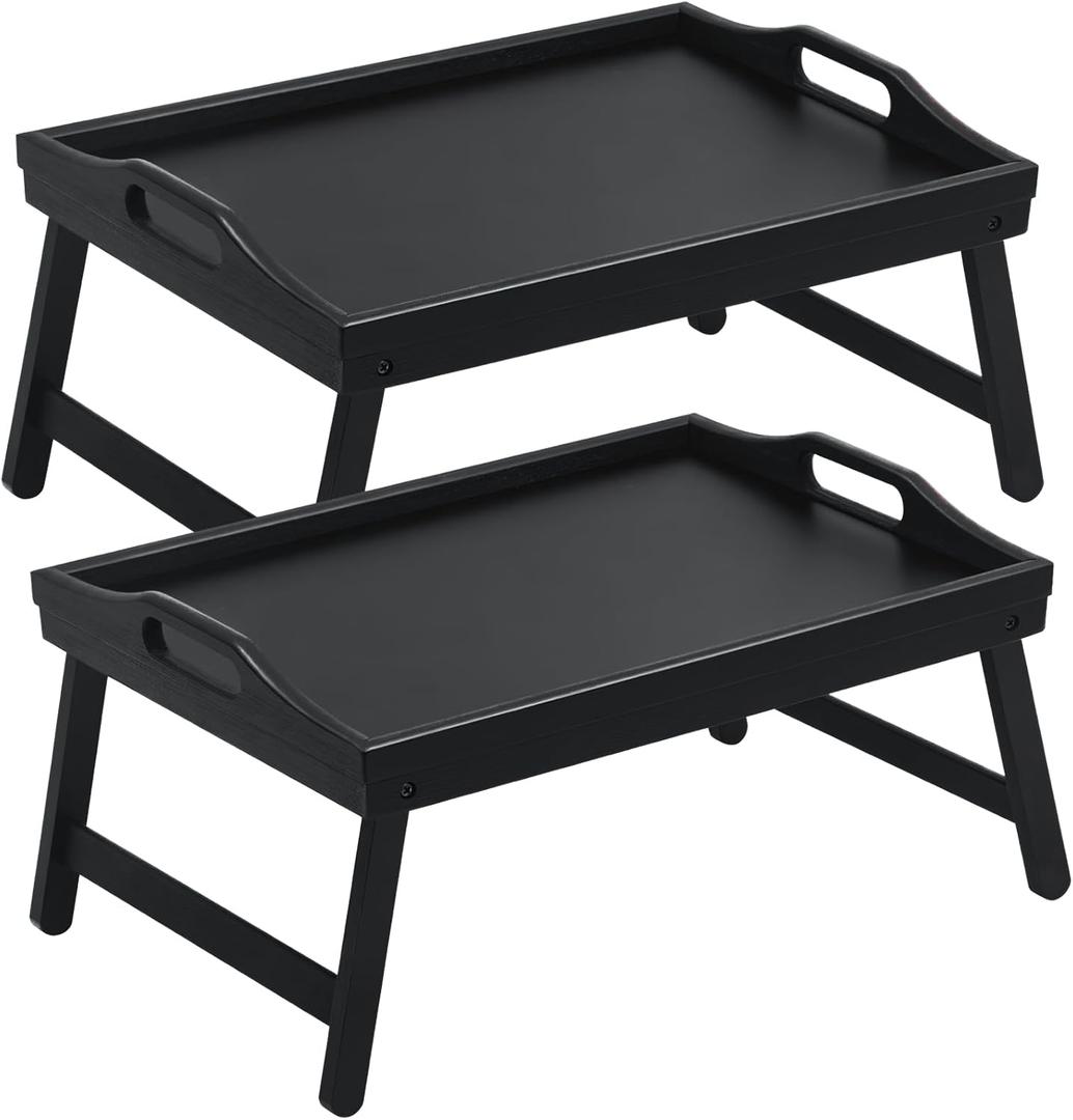 2 Pack Bed Tray Table Breakfast Trays Serving Tray Bamboo Bed Laptap with Floding Legs Handles and Phone Holders