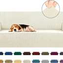 KEKUOU Stretch Sofa Cover Slipcover Couch Covers for 3 Cushion Couch Sofa pet Friendly (78"-94") Furniture Protector Sofa with Elastic Bottom for Kids,Dog, Jacquard Small Checked(Large,Beige)