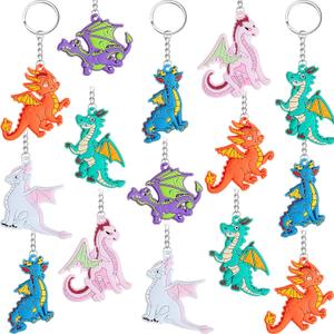 Junkin 30 Pcs Dragon Key Ring Keychain Dragon Party Favors PVC Keychains for Women Men Birthday Party Car Handbag Gift