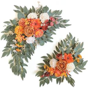 Faux Flower Swag Set of 2 for Wedding Welcome Signs Floral Swag Wedding Reception Ceremony Signs Decor (Orange)
