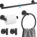 TQKAG Matte Black Bathroom Hardware Set 5 Pieces, SUS304 Stainless Steel Towel Bar Set Round Bathroom Towel Rack Set Wall Mounted