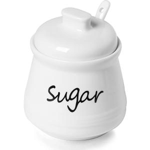 ONTUBE Ceramic Sugar Bowl with Lid and Spoon 12oz (White)