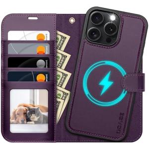 OCASE for iPhone 16 Pro Max Case Detachable Wallet Case with Card Holder, 2 in 1 Pu Leather Flip Folio with RFID Blocking Stand Wrist Strap Shockproof Phone Cover 6.9 Inch 2024, Dark Purple