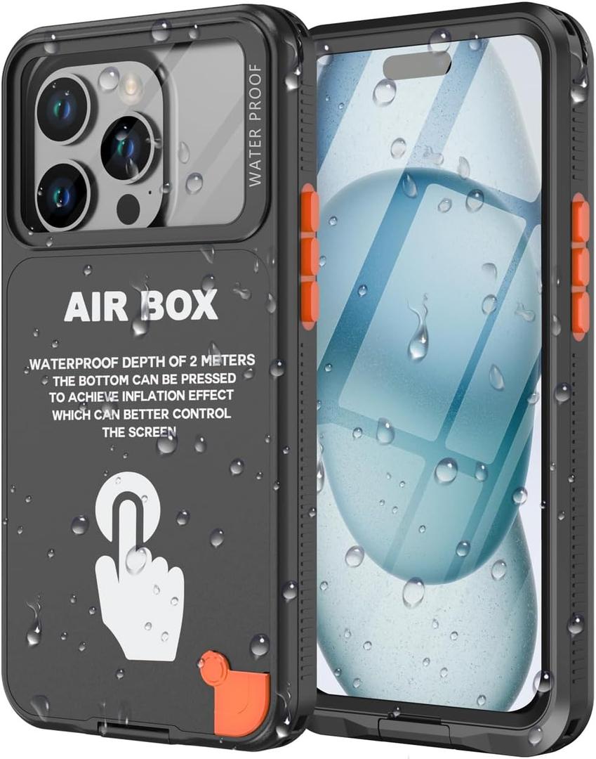 Universal Waterproof Phone Case for iPhone 6.1, Self-Check Function Underwater Pouch Dry Bag Shower Snorkeling for iPhone 15/14/13/12,15/14/13/12 Black