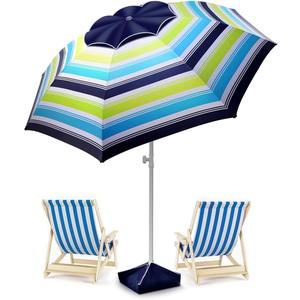 8FT Large Beach Umbrella with Level 7 Wind Resistance, Sand Anchor, Portable Outdoor Umbrella with UPF50+ UV Protection, Tilt Sun Shelter for Beach, Patio, Yard