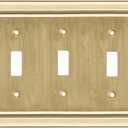 Monarch Abode Toggle Light Switch Cover Plate 3-Gang Brushed Gold Outlet Covers, Architectural Decorative Outlet Cover Wall Plates, Light Switch Plate Covers for Electrical Outlets, Pack of 1