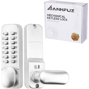 100% Mechanical Keyless Door Locks with Keypad Door Knob, Code Combination Lock with Handle, Front Gate Lock with Lever for Warehouse, Auto Lock, No Electronic (Pearl Chrome)