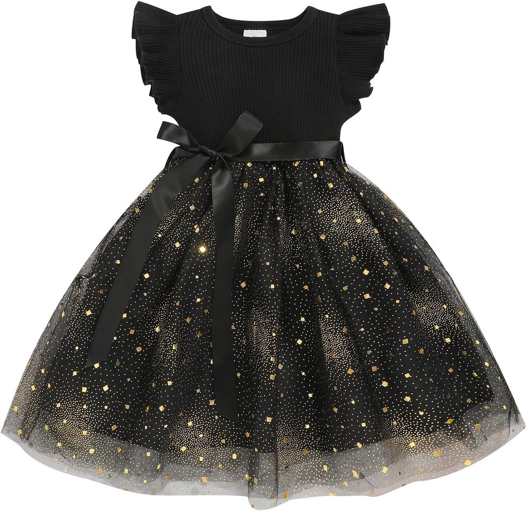 Sinhoon Toddler Girl Tulle Dress Summer Ruffle Sleeveless Baby Girl Fashion Casual Dresses 5T