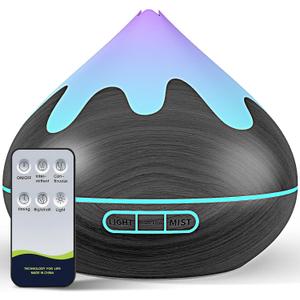 500ML Essential Oil Diffuser, Aromatherapy Diffuser with Remote Control, Multifunctional Air Diffusers for Home Office Room, Fragrance Aroma Diffuser with 7 Color LED & 2 Mist Mode, Black