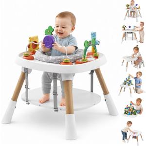Baby Activity Center, 6-in-1 Stationary Standing Table for Baby 6-36 Month | Standing Bounce Play Center, 5 Montessori Toys, Height Adjustable, 360 Rotating Washable Seat, Study Table, ASTM Tested
