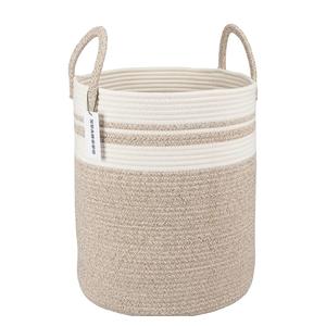 Cotton Rope Laundry Basket Hamper for Clothes Woven Storage Basket for Living Room Bedroom Boho Tall Rope Baskets for Blanket Toys Pillow Towels Baby Nursery Hamper Bin Large brown and white