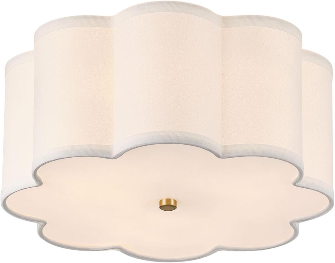 13.4"Semi Flush Mount Ceiling Light Fixture, 3-Light Modern Close to Ceiling Light With Fabric Flower-Shaped Shade, Light Fixtures Ceiling Mount for Bedroom Nursery Kids Room Living Room(Gold)