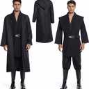 Men's Hooded Robe Tunic Cosplay Costume Knight Cloak Tunic Uniform Pants with Belt Full Set Halloween Outfits Size XL