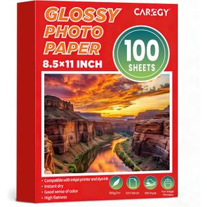 CAREGY 100 Sheets Glossy Photo Paper 8.5 x 11 Inches, Inkjet Photo Printer Paper,Compatible with Inkjet Printer Use Dye Ink,Professional Picture Paper(180gsm/48lb)