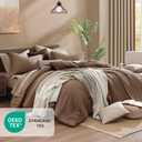 Monbix Queen Comforter Set - 7 Pieces Cationic Dyeing Brown Bed in a Bag Queen Bedding Sets with Comforter, Sheets, Pillowcases & Shams, Reversible Bedding Comforters Sets