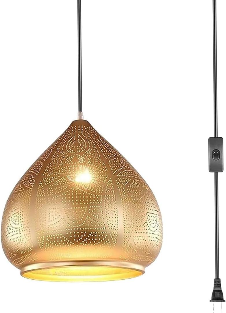 Retro Hanging Pendant Light Plug in Cord Moroccan Hanging Lamp