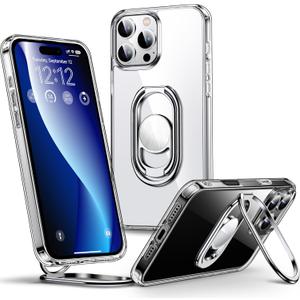Shields Up for iPhone 16 Pro Case with Stand, Phone Case Clear with Double Ring Holder [Adjustable & Foldable] Shockproof Protective Cover for iPhone 16 Pro 6.3 inch - Clear