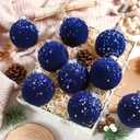 Sosation 12 Pcs 3.14" Glitter Royal Blue Sequin Large Glass Velvet Christmas Ball Ornaments Glass Flocked Christmas Tree Ball Ornaments Xmas Balls Set for Holiday Wedding Xmas Tree Decor