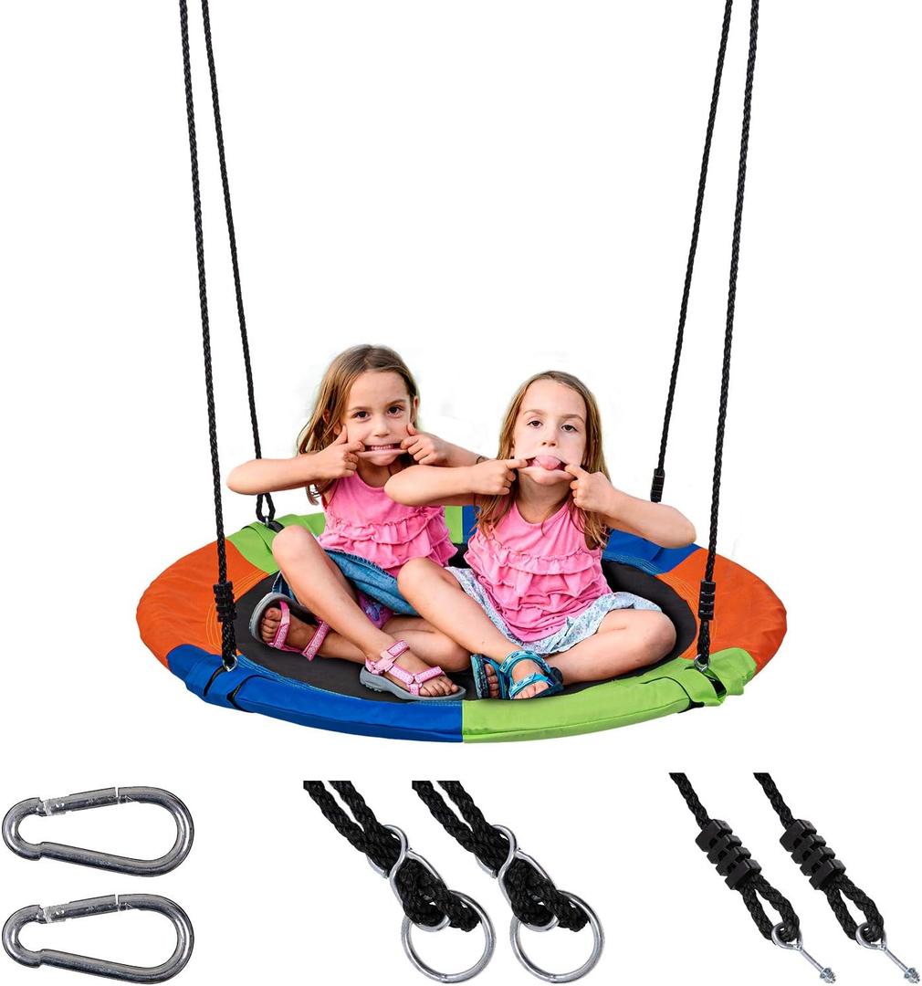 Sunnyglade 40 Inch Kids Saucer Tree Swing Set 600D Heavy-Duty Oxford Fabric Platform Swing Seat with Steel Frame & Carabiner Support 550 lb