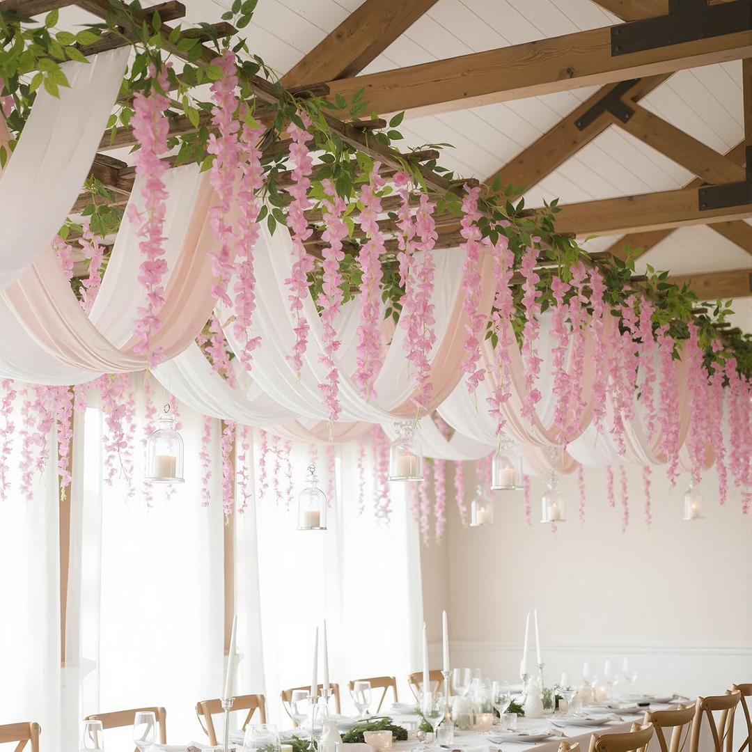Suncalla 6 Pcs Wisteria Hanging Flowers Vines Fake Hanging Flowers Garland Artificial Wisteria Vines for Wedding Arch Party Home and Garden Decor Table Backdrop (Pink)