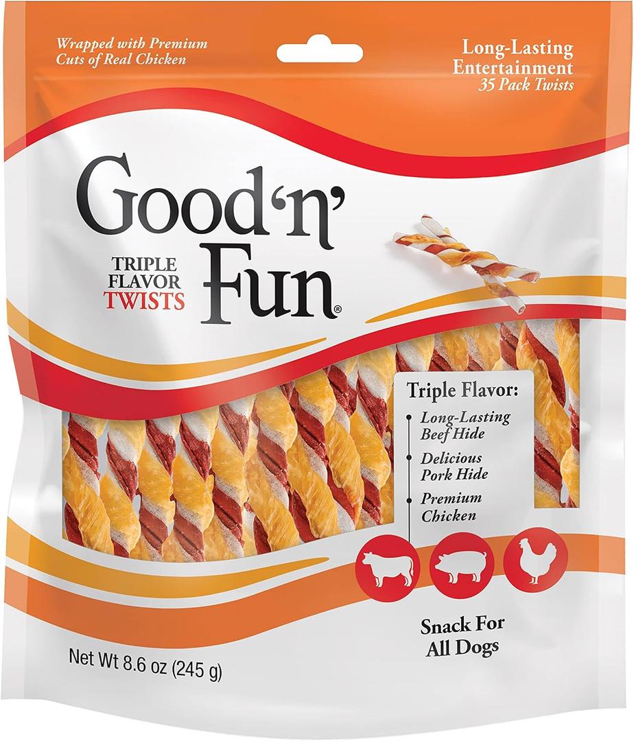Good 'n' Fun Twists Long-Lasting Dog Treat Made With Real Protein, 35 Count (EXP 01/28/28)