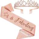 BRT Bearingshui Fabulous Sash and Tiara for Women, Rose Gold Birthday Crown for 54th Birthday Party Favor Supplies Rose Gold