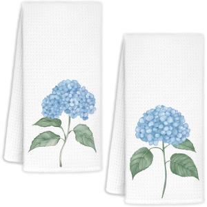 Blue Hydrangea Floral Kitchen Towels, Rustic Hydrangea Botanical Hand Towels for Bathroom Decor, Cottagecore Flower Aesthetic Dish Tea Towels for Kitchen Decor, 16x24 Inch