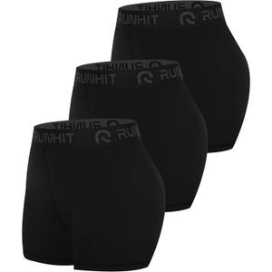 Runhit 3 Pack Compression Shorts for Women High Waisted 3" Volleyball Shorts Womens Spandex Shorts Workout Athletic Yoga Black Black Black L