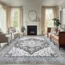 AMADA HOMEFURNISHING 9x12 Area Rugs, Low-Profile Large Washable Area Rug with Non-Slip Backing & Durable Edge Binding, Vintage Rugs for Living Room, Bedroom & Dinning Room (Light/Grey)