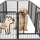fowick 32" H x 32" W Dog Playpen 10 Panels, Black Metal Puppy Exercise Pen for Indoors & Outdoors, Foldable Animal Barrier Fence, Portable Pet Play Pen for Small Dogs & Rabbits, No Dig Fence