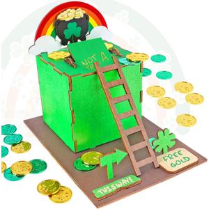 RGJ St Patrick's Day Leprechaun Trap Kit for Kids, Wooden DIY Leprechaun Trap Craft Kit to Catch A Leprechaun, St Patrick's Day Decorations for Kids Party Supplies (Finished Painted) (Green)