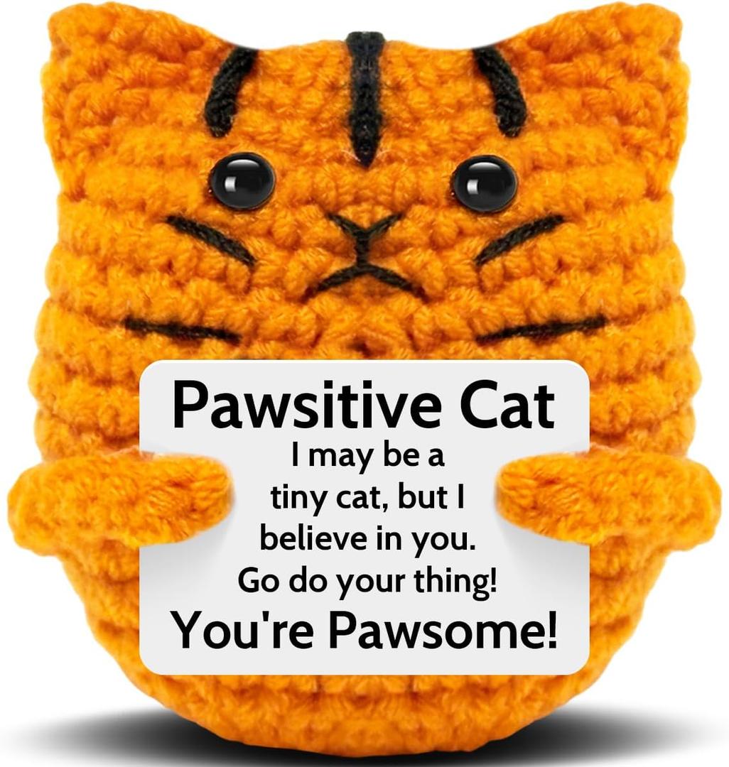 Emotional Support Positive Cat Crochet for Women, Orange Cat Gifts for Mom Sister Friend Positive Animal Decor Valentine's Day, Christmas, Birthday Gifts