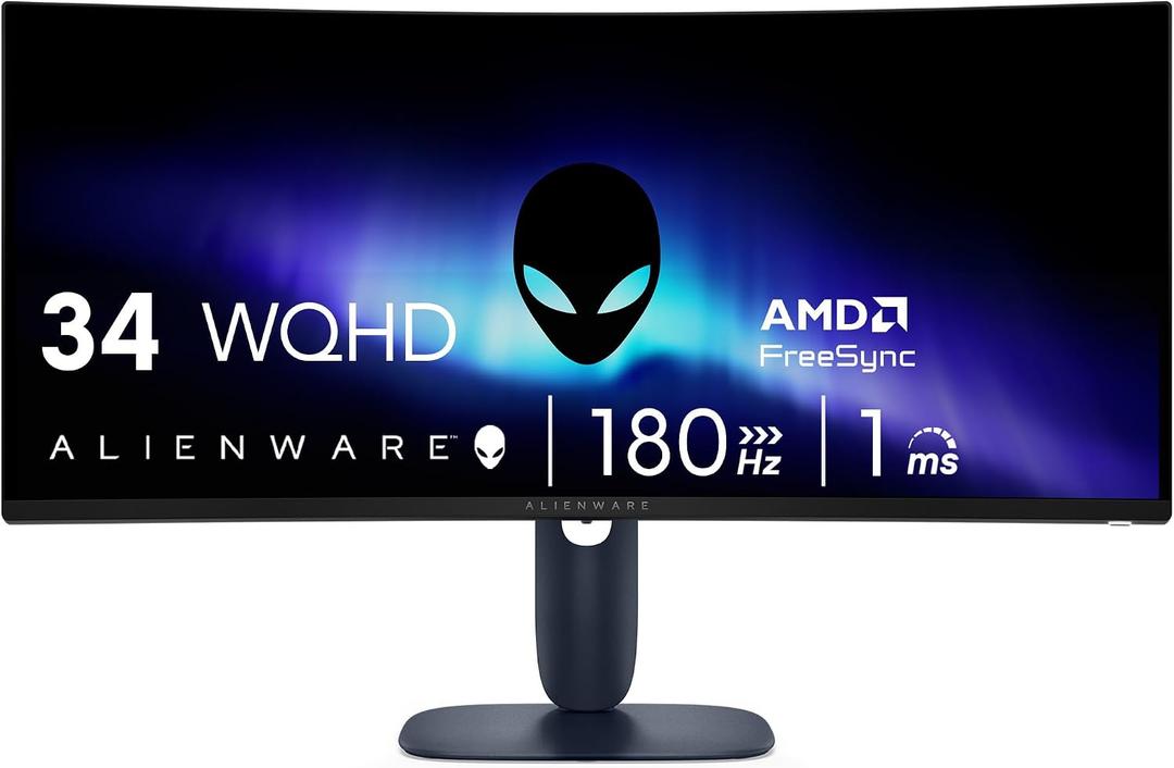 Alienware 34 Curved Gaming Monitor AW3425DWM - 34-inch WQHD 180Hz 1ms Display, 1500R, AMD FreeSync Premium, VESA AdaptiveSync.