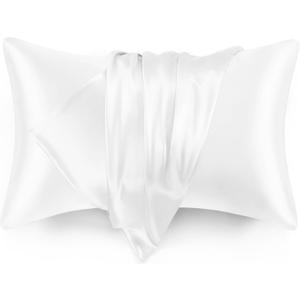 Love's cabin Satin Pillowcase Set of 2 King Size 20x36, Cooling Pillow Covers for Hair and Skin, Silky Smooth with Envelope Closure, Similar to Silk, White