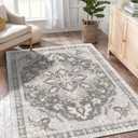 4x6 Washable Area Rug with Non-Slip Backing Low-Pile Soft Bohemian Distressed Boho Printed Rug for Living Room, Entryway, Bedroom, Home Office, Farmhouse - Ash (4'x6', Han-ash)